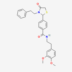 N-[2-(3,4-dimethoxyphenyl)ethyl]-4-[4-oxo-3-(2-phenylethyl)-1,3-thiazolidin-2-yl]benzamide