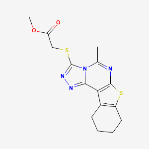 molecular formula C15H16N4O2S2 B11587831 Methyl 2-[(5-methyl-8,9,10,11-tetrahydro[1]benzothieno[3,2-E][1,2,4]triazolo[4,3-C]pyrimidin-3-YL)sulfanyl]acetate 