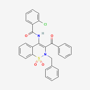 molecular formula C29H21ClN2O4S B11587901 N-(3-benzoyl-2-benzyl-1,1-dioxido-2H-1,2-benzothiazin-4-yl)-2-chlorobenzamide 