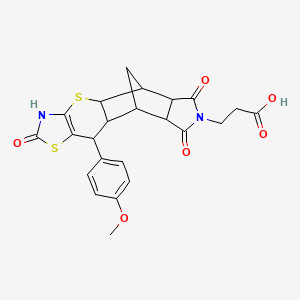 molecular formula C23H22N2O6S2 B11588051 3-[9-(4-methoxyphenyl)-6,13,15-trioxo-3,7-dithia-5,14-diazapentacyclo[9.5.1.02,10.04,8.012,16]heptadec-4(8)-en-14-yl]propanoic acid 