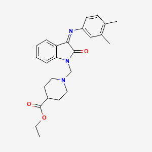 Ethyl 1-{[(3E)-3-[(3,4-dimethylphenyl)imino]-2-oxo-2,3-dihydro-1H-indol-1-YL]methyl}piperidine-4-carboxylate