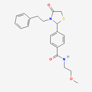 N-(2-Methoxy-ethyl)-4-(4-oxo-3-phenethyl-thiazolidin-2-yl)-benzamide