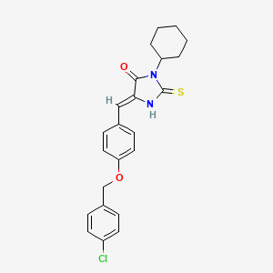 molecular formula C23H23ClN2O2S B11588236 (5Z)-5-{4-[(4-chlorobenzyl)oxy]benzylidene}-3-cyclohexyl-2-thioxoimidazolidin-4-one 