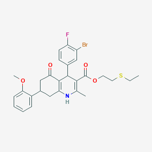 2-(Ethylsulfanyl)ethyl 4-(3-bromo-4-fluorophenyl)-7-(2-methoxyphenyl)-2-methyl-5-oxo-1,4,5,6,7,8-hexahydroquinoline-3-carboxylate