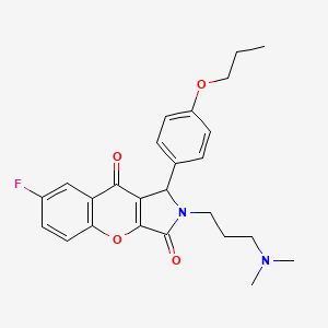 molecular formula C25H27FN2O4 B11588413 2-[3-(Dimethylamino)propyl]-7-fluoro-1-(4-propoxyphenyl)-1,2-dihydrochromeno[2,3-c]pyrrole-3,9-dione 