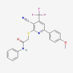 molecular formula C22H16F3N3O2S B11588463 2-{[3-cyano-6-(4-methoxyphenyl)-4-(trifluoromethyl)pyridin-2-yl]sulfanyl}-N-phenylacetamide CAS No. 617697-60-6