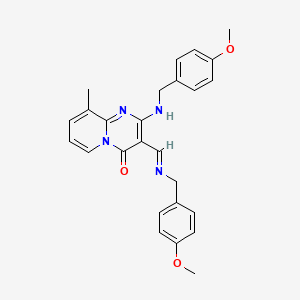 molecular formula C26H26N4O3 B11588478 2-[(4-methoxybenzyl)amino]-3-{(E)-[(4-methoxybenzyl)imino]methyl}-9-methyl-4H-pyrido[1,2-a]pyrimidin-4-one 