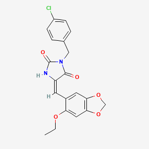 (5E)-3-(4-chlorobenzyl)-5-[(6-ethoxy-1,3-benzodioxol-5-yl)methylidene]imidazolidine-2,4-dione