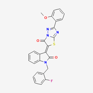 molecular formula C26H17FN4O3S B11588592 (3Z)-1-(2-fluorobenzyl)-3-[2-(2-methoxyphenyl)-6-oxo[1,3]thiazolo[3,2-b][1,2,4]triazol-5(6H)-ylidene]-1,3-dihydro-2H-indol-2-one 