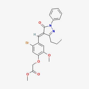 molecular formula C23H23BrN2O5 B11588615 methyl {5-bromo-2-methoxy-4-[(E)-(5-oxo-1-phenyl-3-propyl-1,5-dihydro-4H-pyrazol-4-ylidene)methyl]phenoxy}acetate 