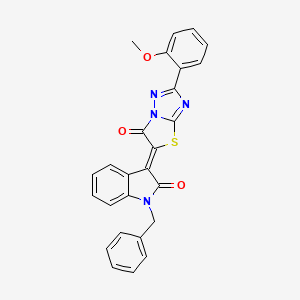 (3Z)-1-benzyl-3-[2-(2-methoxyphenyl)-6-oxo[1,3]thiazolo[3,2-b][1,2,4]triazol-5(6H)-ylidene]-1,3-dihydro-2H-indol-2-one