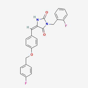 molecular formula C24H18F2N2O3 B11588744 (5E)-3-(2-fluorobenzyl)-5-{4-[(4-fluorobenzyl)oxy]benzylidene}imidazolidine-2,4-dione 