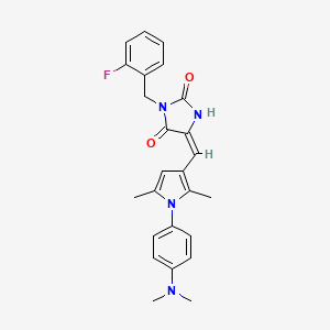 (5E)-5-({1-[4-(dimethylamino)phenyl]-2,5-dimethyl-1H-pyrrol-3-yl}methylidene)-3-(2-fluorobenzyl)imidazolidine-2,4-dione