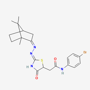 N-(4-bromophenyl)-2-{(2Z)-4-oxo-2-[(2Z)-(1,7,7-trimethylbicyclo[2.2.1]hept-2-ylidene)hydrazinylidene]-1,3-thiazolidin-5-yl}acetamide