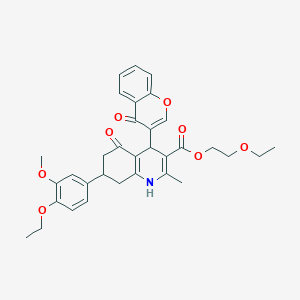 molecular formula C33H35NO8 B11589033 2-ethoxyethyl 7-(4-ethoxy-3-methoxyphenyl)-2-methyl-5-oxo-4-(4-oxo-4H-chromen-3-yl)-1,4,5,6,7,8-hexahydroquinoline-3-carboxylate 