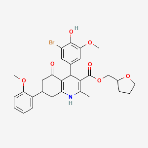 molecular formula C30H32BrNO7 B11589055 Tetrahydrofuran-2-ylmethyl 4-(3-bromo-4-hydroxy-5-methoxyphenyl)-7-(2-methoxyphenyl)-2-methyl-5-oxo-1,4,5,6,7,8-hexahydroquinoline-3-carboxylate 