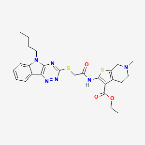 molecular formula C26H30N6O3S2 B11589079 ethyl 2-({[(5-butyl-5H-[1,2,4]triazino[5,6-b]indol-3-yl)sulfanyl]acetyl}amino)-6-methyl-4,5,6,7-tetrahydrothieno[2,3-c]pyridine-3-carboxylate 