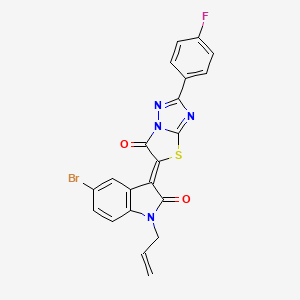 molecular formula C21H12BrFN4O2S B11589176 (3Z)-5-bromo-3-[2-(4-fluorophenyl)-6-oxo[1,3]thiazolo[3,2-b][1,2,4]triazol-5(6H)-ylidene]-1-(prop-2-en-1-yl)-1,3-dihydro-2H-indol-2-one 