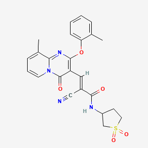 molecular formula C24H22N4O5S B11589196 (2E)-2-cyano-N-(1,1-dioxidotetrahydrothiophen-3-yl)-3-[9-methyl-2-(2-methylphenoxy)-4-oxo-4H-pyrido[1,2-a]pyrimidin-3-yl]prop-2-enamide 