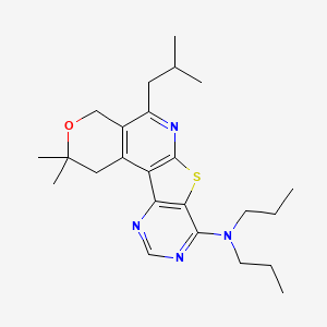 molecular formula C24H34N4OS B11589205 4,4-dimethyl-8-(2-methylpropyl)-N,N-dipropyl-5-oxa-11-thia-9,14,16-triazatetracyclo[8.7.0.02,7.012,17]heptadeca-1(10),2(7),8,12(17),13,15-hexaen-13-amine 