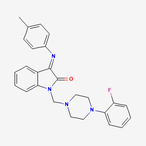 molecular formula C26H25FN4O B11589269 (3E)-1-{[4-(2-Fluorophenyl)piperazin-1-YL]methyl}-3-[(4-methylphenyl)imino]-2,3-dihydro-1H-indol-2-one 