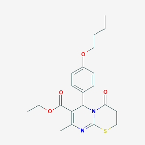 molecular formula C21H26N2O4S B11589283 ethyl 6-(4-butoxyphenyl)-8-methyl-4-oxo-3,4-dihydro-2H,6H-pyrimido[2,1-b][1,3]thiazine-7-carboxylate 