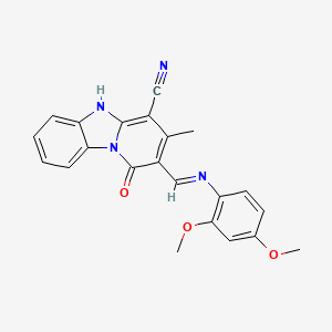 2-{(E)-[(2,4-dimethoxyphenyl)imino]methyl}-3-methyl-1-oxo-1,5-dihydropyrido[1,2-a]benzimidazole-4-carbonitrile