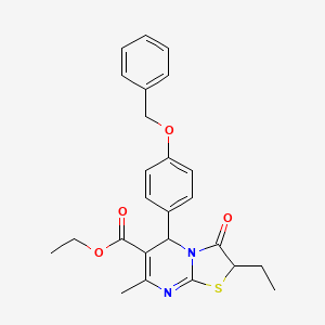 molecular formula C25H26N2O4S B11589320 ethyl 5-[4-(benzyloxy)phenyl]-2-ethyl-7-methyl-3-oxo-2,3-dihydro-5H-[1,3]thiazolo[3,2-a]pyrimidine-6-carboxylate 