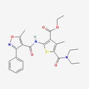 molecular formula C24H27N3O5S B11589376 Ethyl 5-(diethylcarbamoyl)-4-methyl-2-(5-methyl-3-phenyl-1,2-oxazole-4-amido)thiophene-3-carboxylate 