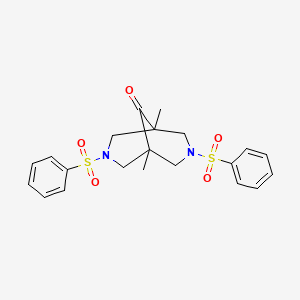 molecular formula C21H24N2O5S2 B11589413 3,7-Bis(benzenesulfonyl)-1,5-dimethyl-3,7-diazabicyclo[3.3.1]nonan-9-one 