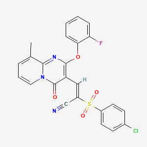 (2E)-2-[(4-chlorophenyl)sulfonyl]-3-[2-(2-fluorophenoxy)-9-methyl-4-oxo-4H-pyrido[1,2-a]pyrimidin-3-yl]prop-2-enenitrile