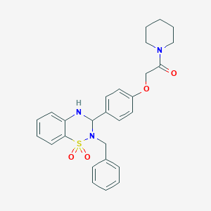 molecular formula C27H29N3O4S B11589456 2-[4-(2-benzyl-1,1-dioxido-3,4-dihydro-2H-1,2,4-benzothiadiazin-3-yl)phenoxy]-1-(piperidin-1-yl)ethanone 