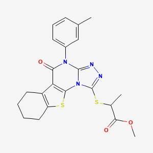 molecular formula C22H22N4O3S2 B11589521 Methyl 2-{[4-(3-methylphenyl)-5-oxo-4,5,6,7,8,9-hexahydro[1]benzothieno[3,2-e][1,2,4]triazolo[4,3-a]pyrimidin-1-yl]sulfanyl}propanoate 