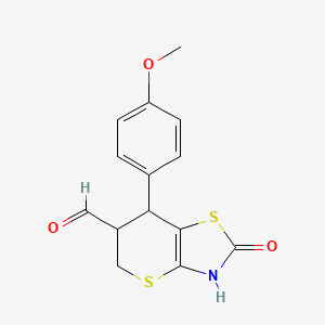 molecular formula C14H13NO3S2 B11589557 7-(4-methoxyphenyl)-2-oxo-3,5,6,7-tetrahydro-2H-thiopyrano[2,3-d][1,3]thiazole-6-carbaldehyde 