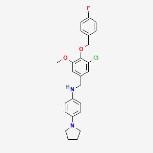 molecular formula C25H26ClFN2O2 B11589563 N-{3-chloro-4-[(4-fluorobenzyl)oxy]-5-methoxybenzyl}-4-(pyrrolidin-1-yl)aniline 