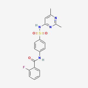 molecular formula C19H17FN4O3S B11589642 N-{4-[(2,6-dimethylpyrimidin-4-yl)sulfamoyl]phenyl}-2-fluorobenzamide 