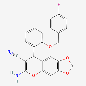 molecular formula C24H17FN2O4 B11589652 6-amino-8-{2-[(4-fluorobenzyl)oxy]phenyl}-8H-[1,3]dioxolo[4,5-g]chromene-7-carbonitrile 