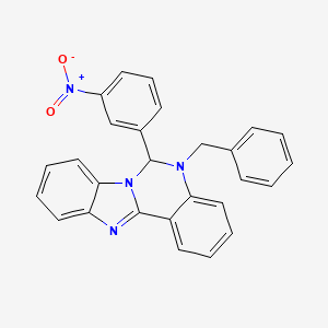 molecular formula C27H20N4O2 B11589661 5-Benzyl-6-(3-nitrophenyl)-5,6-dihydrobenzimidazo[1,2-c]quinazoline 