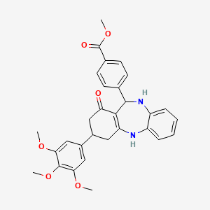 molecular formula C30H30N2O6 B11589665 methyl 4-[1-oxo-3-(3,4,5-trimethoxyphenyl)-2,3,4,5,10,11-hexahydro-1H-dibenzo[b,e][1,4]diazepin-11-yl]benzoate 