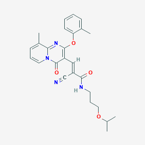 molecular formula C26H28N4O4 B11589707 (2E)-2-cyano-3-[9-methyl-2-(2-methylphenoxy)-4-oxo-4H-pyrido[1,2-a]pyrimidin-3-yl]-N-[3-(propan-2-yloxy)propyl]prop-2-enamide 