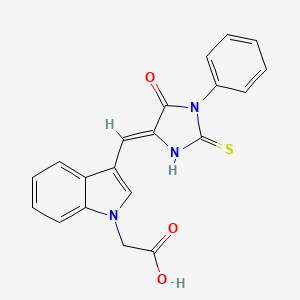 {3-[(Z)-(5-oxo-1-phenyl-2-thioxoimidazolidin-4-ylidene)methyl]-1H-indol-1-yl}acetic acid