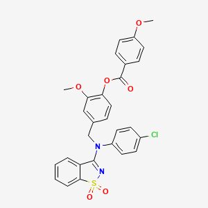 4-{[(4-Chlorophenyl)(1,1-dioxido-1,2-benzothiazol-3-yl)amino]methyl}-2-methoxyphenyl 4-methoxybenzoate