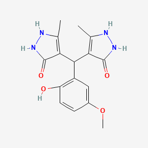 4-[(2-Hydroxy-5-methoxyphenyl)-(3-methyl-5-oxo-1,2-dihydropyrazol-4-yl)methyl]-5-methyl-1,2-dihydropyrazol-3-one