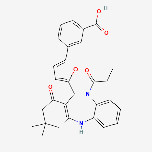 3-[5-(3,3-dimethyl-1-oxo-10-propanoyl-2,3,4,5,10,11-hexahydro-1H-dibenzo[b,e][1,4]diazepin-11-yl)furan-2-yl]benzoic acid