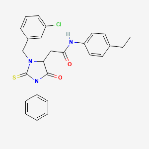 2-[3-(3-chlorobenzyl)-1-(4-methylphenyl)-5-oxo-2-thioxoimidazolidin-4-yl]-N-(4-ethylphenyl)acetamide