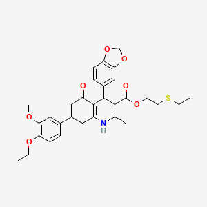 2-(Ethylsulfanyl)ethyl 4-(1,3-benzodioxol-5-yl)-7-(4-ethoxy-3-methoxyphenyl)-2-methyl-5-oxo-1,4,5,6,7,8-hexahydroquinoline-3-carboxylate