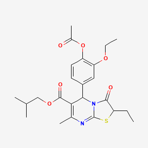 molecular formula C24H30N2O6S B11590584 2-methylpropyl 5-[4-(acetyloxy)-3-ethoxyphenyl]-2-ethyl-7-methyl-3-oxo-2,3-dihydro-5H-[1,3]thiazolo[3,2-a]pyrimidine-6-carboxylate 