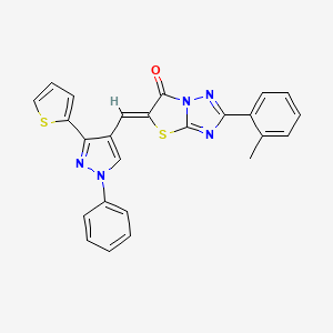 molecular formula C25H17N5OS2 B11590705 (5Z)-2-(2-methylphenyl)-5-[(1-phenyl-3-thien-2-yl-1H-pyrazol-4-yl)methylene][1,3]thiazolo[3,2-b][1,2,4]triazol-6(5H)-one 