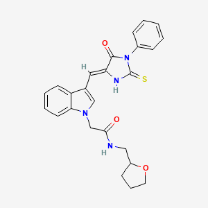 2-{3-[(Z)-(5-oxo-1-phenyl-2-thioxoimidazolidin-4-ylidene)methyl]-1H-indol-1-yl}-N-(tetrahydrofuran-2-ylmethyl)acetamide