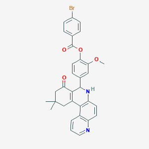 molecular formula C32H27BrN2O4 B11590733 4-(11,11-Dimethyl-9-oxo-7,8,9,10,11,12-hexahydrobenzo[a][4,7]phenanthrolin-8-yl)-2-methoxyphenyl 4-bromobenzoate 